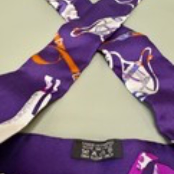 Hermes Twilly Silk Scarf Tour en Carre Purple Orange w/ Box Authentic France - Picture 9 of 9